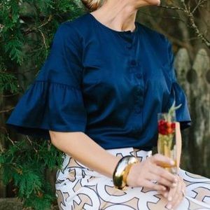 Elizabeth McKay Navy Ruffle Blouse